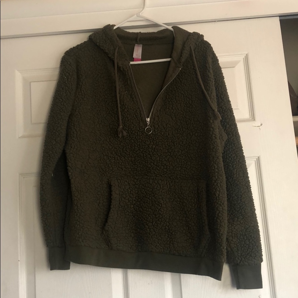 Fuzzy military green hoodie